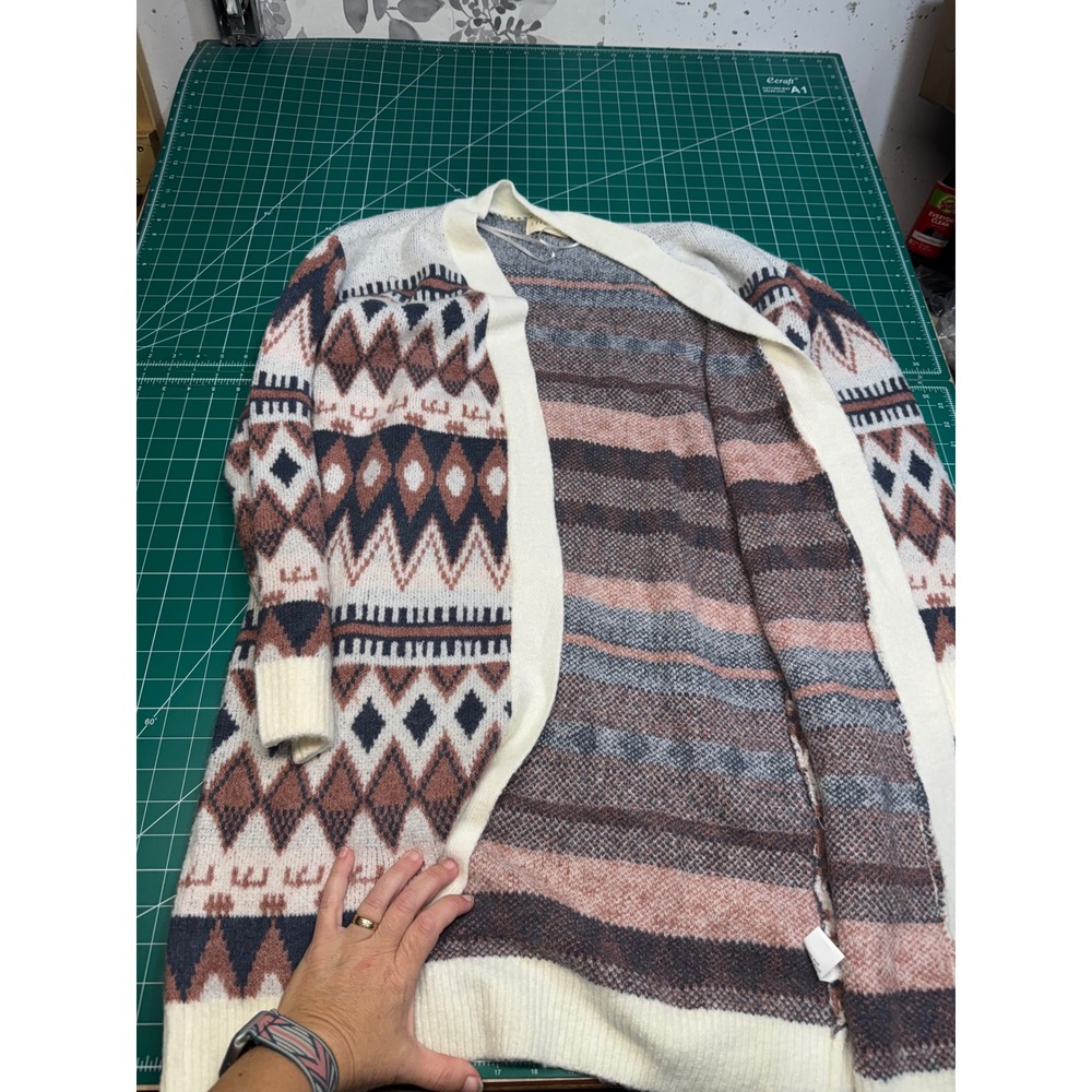 Dreamers by Debut Womens Southwestern Geometric Open Front Duster Cardigan M/L